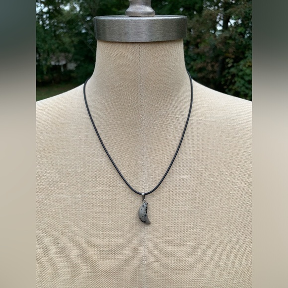 Handmade Dalmatian Jasper Stone Mini Moon Amulet Necklace - Picture 3 of 7